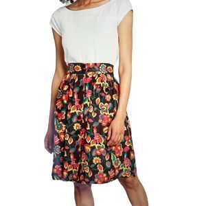 MODCLOTH Women’s Floral Print Fully Flowy Midi Skirt Black/Red Size Extra Small